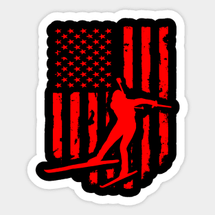 American USA Flag Nordic Skiing Sticker